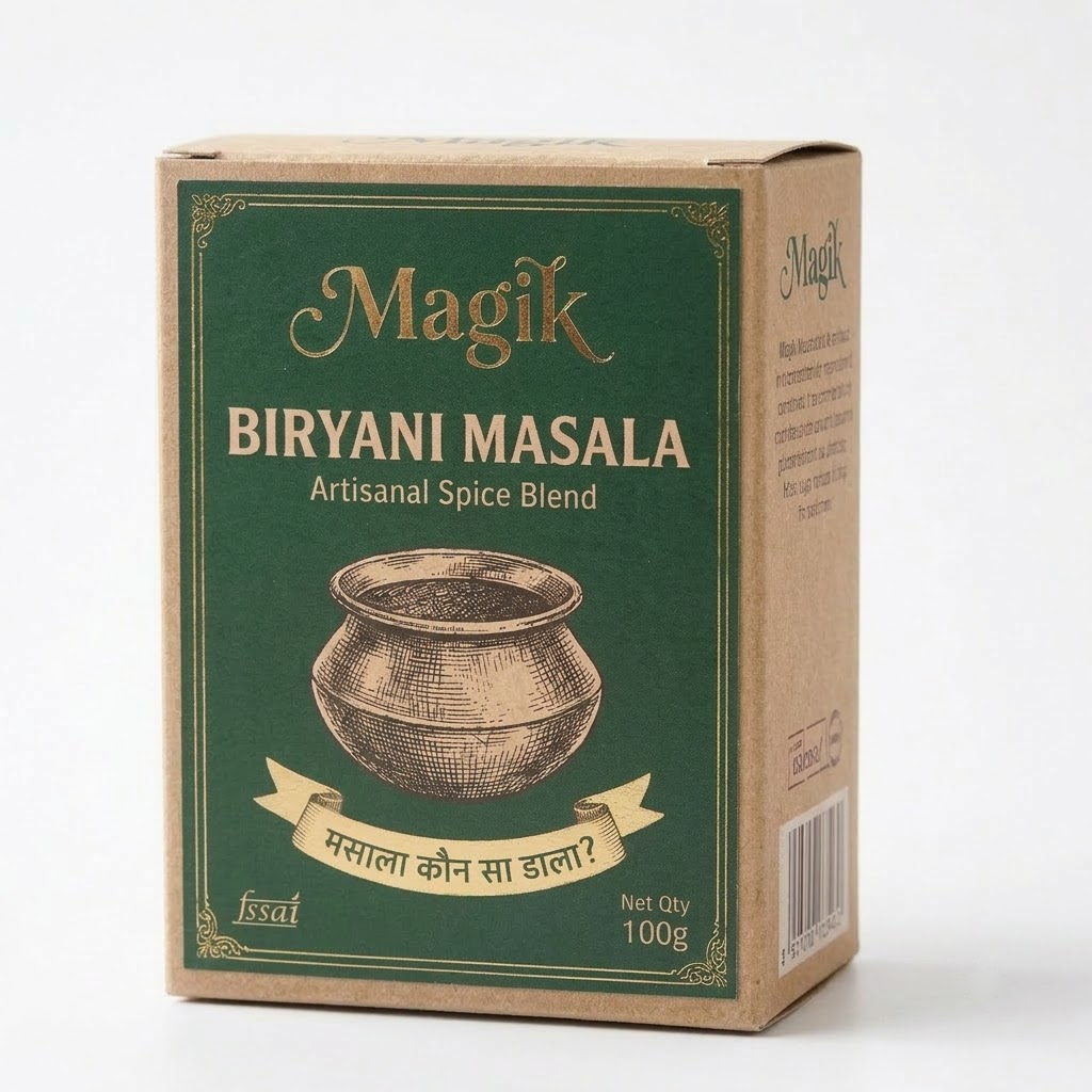 Magik Biryani Masala 100g kraft box front view