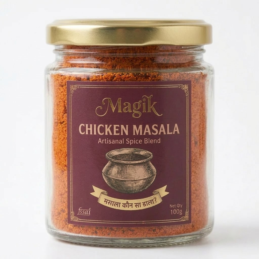 Magik Chicken Masala glass jar front view