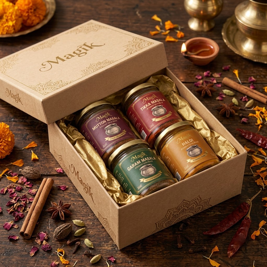 Magik Spices festive kraft gift box presentation